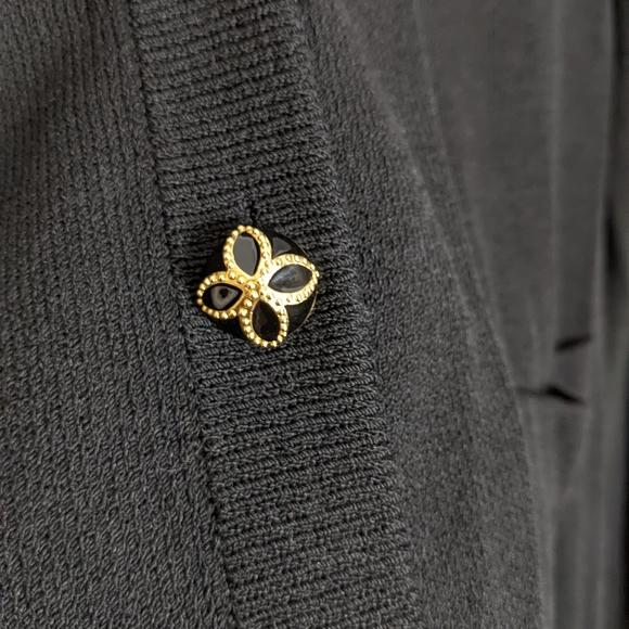 St. John Caviar Santana Knit Cardigan Black Embellished Buttons L - Picture 7 of 8